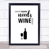 Mummy Needs Wine Quote Typography Wall Art Print