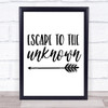 Escape To The Unknown Quote Typography Wall Art Print