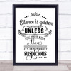 Funny Silence Is Golden Kids Quote Typography Wall Art Print