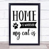 Home Is Wherever My Cat Is Quote Typography Wall Art Print