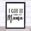 I Got It From My Mama Quote Typography Wall Art Print