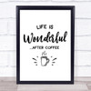 Life Is Wonderful After Coffee Quote Typography Wall Art Print