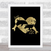 Love Our Sea 2 Dolphins & Heart Gold Black Quote Typography Wall Art Print