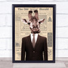 Giraffe In Suit Newspaper Decorative Wall Art Print