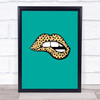 Leopard Print Lips On Turquoise Decorative Wall Art Print