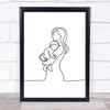 Black & White Line Art Mother And Young Baby Decorative Wall Art Print
