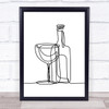 Black & White Line Art Wine Glass And Bottle Decorative Wall Art Print