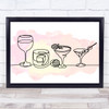 Watercolour Line Art Alcoholic Drinks Pinks Decorative Wall Art Print