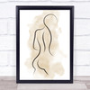 Watercolour Line Art Nude Female Long Hair Decorative Wall Art Print