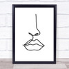 Black & White Line Art Face Nose And Lips Decorative Wall Art Print