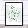 Watercolour Line Art Faces Lovers Kissing Decorative Wall Art Print