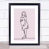 Block Colour Line Art Pregnant Lady Pink Decorative Wall Art Print