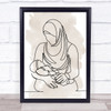 Watercolour Line Art Muslim Mum And Baby Decorative Wall Art Print