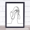 Black and White Line Art Fed Up Sad Lady Decorative Wall Art Print