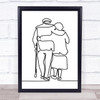 Black & White Line Art Elderly Couple Decorative Wall Art Print