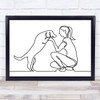 Black & White Line Art Female And Dog Decorative Wall Art Print