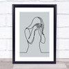 Block Colour Line Art Fed Up Sad Lady Decorative Wall Art Print