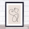 Block Colour Line Art Cat Curly Tail Decorative Wall Art Print