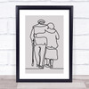 Block Colour Line Art Elderly Couple Decorative Wall Art Print