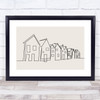 Block Colour Line Art Rows Of Houses Decorative Wall Art Print