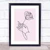 Block Colour Line Art Rose In Hand Decorative Wall Art Print