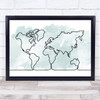 Watercolour Line Art World Map Decorative Wall Art Print