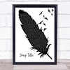 Any Song Custom Black & White Feather & Birds Personalised Lyrics Print