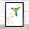 Green & Blue Hummingbird Beautiful Gold Floral Wall Art Print