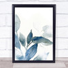 Blue Leaves In Watercolour Close Washed Grey Wall Art Print