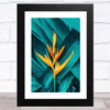 Yellow Flower On Teal Tropical Foliage Wall Art Print