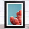 Red Cactus On Blue Background Wall Art Print