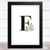 Initial Letter F With Flowers Wall Art Print