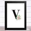 Initial Letter V With Flowers Wall Art Print