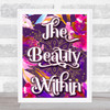 Pink Purple Floral Gothic The Beauty Within Home Wall Art Print