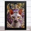 Gothic Mystic Sphynx Cat Purple Gold Home Wall Art Print