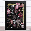 Gothic Roses And Skulls Gold Border Home Wall Art Print