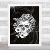 Flower Skull Black & White Gothic Home Wall Art Print