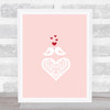 2 Birds Kissing Lace Heart Home Wall Art Print