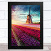Windmill And Tulips Field Home Wall Art Print