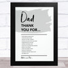 Dad Thank You List Personalised Dad Father's Day Gift Wall Art Print