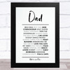 Dad List Of Words Personalised Dad Father's Day Gift Wall Art Print