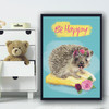 Hedgehog Be Happy Mint Floral Wall Art Print