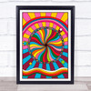 Psychedelic Hippie  Rainbow Stars Circle Swirls Wall Art Print