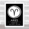 Zodiac Star Sign Black & White Symbol Aries Wall Art Print