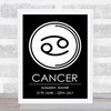 Zodiac Star Sign Black and White Symbol Cancer Wall Art Print