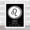 Zodiac Star Sign Black & White Symbol Leo Wall Art Print