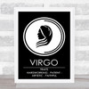 Zodiac Star Sign Black & White Traits Virgo Wall Art Print