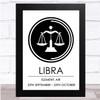 Zodiac Star Sign White and Black Element Libra Wall Art Print