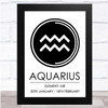 Zodiac Star Sign White & Black Symbol Aquarius Wall Art Print