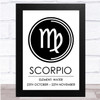 Zodiac Star Sign White & Black Symbol Scorpio Wall Art Print